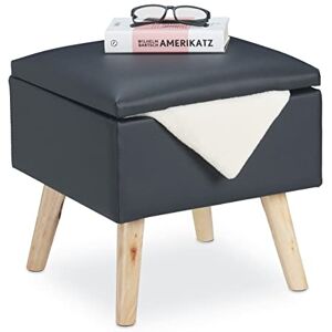 Relaxdays Taburete Bajo con Almacenamiento, Piel Sintética, Banqueta con Tapa, 40 x 40 x 40 cm, Acolchado, Gris Oscuro Relaxdays Taburete Bajo con Almacenamiento, Piel Sintética, Banqueta con Tapa, 40 x 40 x 40 cm, Acolchado, Gris Oscuro
