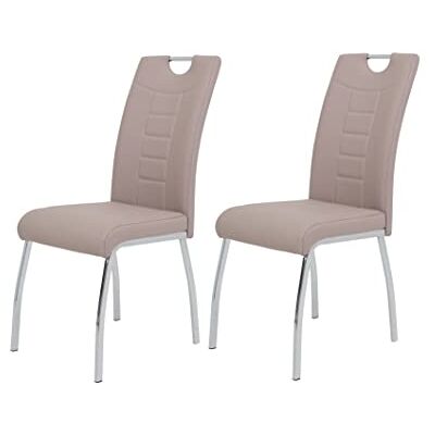 Hela Tische Hela Andrea Set de 2 sillas de Comedor con tapizado de Piel sintética Color Capuchino, Estructura metálica de Tubo Redondo Cromado, 100 x 43 x 64 cm Hela Tische Hela Andrea Set de 2 sillas de Comedor con tapizado de Piel sintética Color Capuchino, Estructura metálica de Tubo Redondo Cromado, 100 x 43 x 64 cm