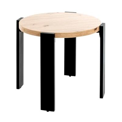 HAKU Mesa Auxiliar Roble Claro, Negro, MDF, Metal Dim.: Al 46 x Ø 50 cm, Estilo: Moderno HAKU Mesa Auxiliar Roble Claro, Negro, MDF, Metal Dim.: Al 46 x Ø 50 cm, Estilo: Moderno