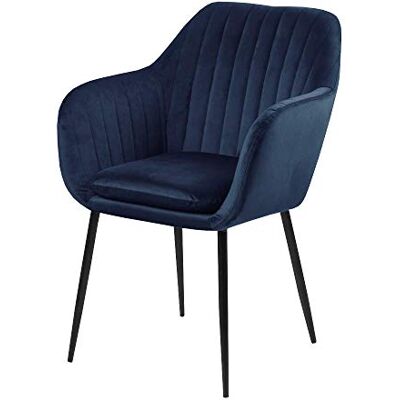 Selsey ELIDI Silla de Comedor tapizada de Terciopelo Azul Oscuro, Patas metálicas Negras Selsey ELIDI Silla de Comedor tapizada de Terciopelo Azul Oscuro, Patas metálicas Negras