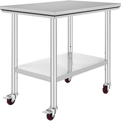 VEVOR Mesa de Trabajo 2 Niveles 90 x 60 x 85 cm, Mesa con Ruedas de Acero Inoxidable, Estante Inferior Ajustable, para Preparación de Alimentos en Cocinas Comerciales, Restaurantes, Garajes, Talleres VEVOR Mesa de Trabajo 2 Niveles 90 x 60 x 85 cm, Mesa con Ruedas de Acero Inoxidable, Estante Inferior Ajustable, para Preparación de Alimentos en Cocinas Comerciales, Restaurantes, Garajes, Talleres