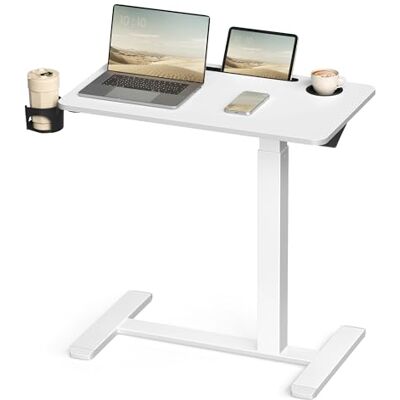VASAGLE Escritorio con Ruedas, Mesa Auxiliar, Tablero de 70 x 40 cm, Altura Ajustable, 2 Portavasos, Ranura para Teléfono Móvil o Tableta, Blanco Nube VASAGLE Escritorio con Ruedas, Mesa Auxiliar, Tablero de 70 x 40 cm, Altura Ajustable, 2 Portavasos, Ranura para Teléfono Móvil o Tableta, Blanco Nube