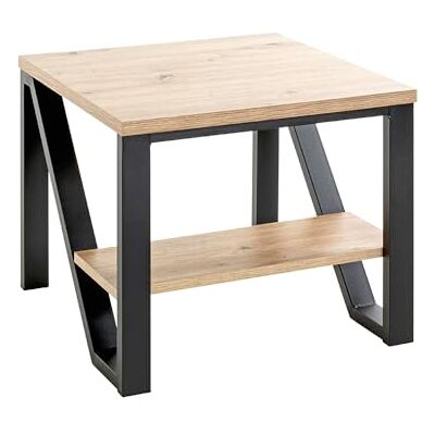 HAKU Mesa Auxiliar Roble Claro, Negro, MDF, Metal Dim.: An 55 x Al 48 x P 55 cm, Estilo: Moderno HAKU Mesa Auxiliar Roble Claro, Negro, MDF, Metal Dim.: An 55 x Al 48 x P 55 cm, Estilo: Moderno