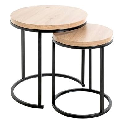 HAKU Juego de 2 mesas auxiliares Roble Claro, Negro, MDF, Metal Dim.: Al 43/49 x Ø 32/45 cm, Estilo: Moderno HAKU Juego de 2 mesas auxiliares Roble Claro, Negro, MDF, Metal Dim.: Al 43/49 x Ø 32/45 cm, Estilo: Moderno
