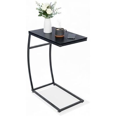 Relaxdays Mesa Auxiliar, Forma de C, H x B x T: 58,5 x 47,5 x 25 cm, Mesa para sofá, Cama y Snacks, Metal y MDF, Negro Relaxdays Mesa Auxiliar, Forma de C, H x B x T: 58,5 x 47,5 x 25 cm, Mesa para sofá, Cama y Snacks, Metal y MDF, Negro
