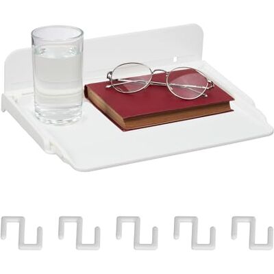 Relaxdays Mesilla de Cama y Litera, para Pegar, Extensible, 8,5 x 30 x 22 cm, Mini Mesita de Noche, Plástico, Blanco Relaxdays Mesilla de Cama y Litera, para Pegar, Extensible, 8,5 x 30 x 22 cm, Mini Mesita de Noche, Plástico, Blanco