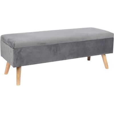 Relaxdays Banco de Terciopelo, con Almacenamiento, 40 x 110 x 40 cm, Patas de Madera, Banco tapizado, Gris Oscuro. Relaxdays Banco de Terciopelo, con Almacenamiento, 40 x 110 x 40 cm, Patas de Madera, Banco tapizado, Gris Oscuro.