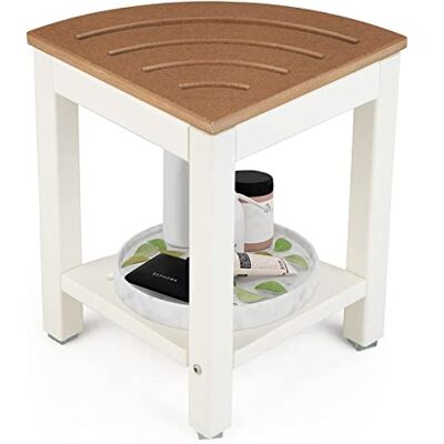 COSTWAY Taburete de baño, Banco de Ducha con Estante, Banco de baño, Bandeja de baño, Silla de Ducha, Taburete de Ducha esquinero, marrón+Blanco… COSTWAY Taburete de baño, Banco de Ducha con Estante, Banco de baño, Bandeja de baño, Silla de Ducha, Taburete de Ducha esquinero, marrón+Blanco…