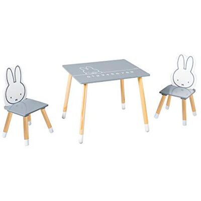 roba Mesa Infantil + 2 Sillas miffy® Patas de Madera Maciza para Niñas y Niños de 2 Años en Adelante Respaldo en Forma de Orejas de Conejo Gris / Blanco roba Mesa Infantil + 2 Sillas miffy® Patas de Madera Maciza para Niñas y Niños de 2 Años en Adelante Respaldo en Forma de Orejas de Conejo Gris / Blanco
