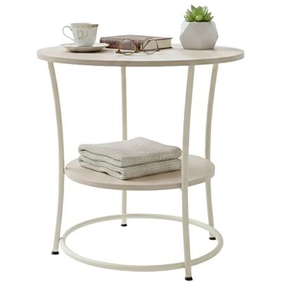 Relaxdays Mesa Auxiliar Redonda de Madera y Metal, 2 Niveles, 55 x 55 cm, Color Natural/Crema Relaxdays Mesa Auxiliar Redonda de Madera y Metal, 2 Niveles, 55 x 55 cm, Color Natural/Crema