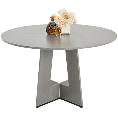 VEVOR Mesa de Comedor Redonda 120 cm de Madera para 2-4 Personas Mesa de Comedor Estilo Rústico para el Ocio con Patas de Madera Gruesas para Oficina, Hogar, Cocina, Sala de Estar, Gris, Solo Mesa VEVOR Mesa de Comedor Redonda 120 cm de Madera para 2-4 Personas Mesa de Comedor Estilo Rústico para el Ocio con Patas de Madera Gruesas para Oficina, Hogar, Cocina, Sala de Estar, Gris, Solo Mesa