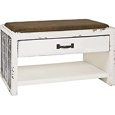 HAKU Banco Zapatero Vintage Motivo MDF Zapatero con Asiento Acolchado Tejido Textil Medidas An 72 cm x Al 42 cm x Pr 38 cm Estilo Industrial HAKU Banco Zapatero Vintage Motivo MDF Zapatero con Asiento Acolchado Tejido Textil Medidas An 72 cm x Al 42 cm x Pr 38 cm Estilo Industrial