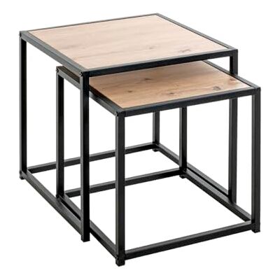 HAKU Juego de 2 mesas auxiliares Roble Claro, Negro, MDF, Metal Dim.: An 35/40 x Al 36/41 x P 35/40 cm, Estilo: Moderno HAKU Juego de 2 mesas auxiliares Roble Claro, Negro, MDF, Metal Dim.: An 35/40 x Al 36/41 x P 35/40 cm, Estilo: Moderno