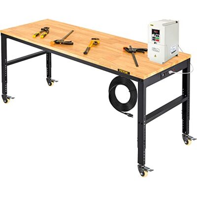 VEVOR Banco de Trabajo de Altura Ajustable 80-105 cm Banco para Taller Escritorio de Tablón de Roble 155x51 cm Marco de Acero Mesa de Trabajo con Ruedas Carga de 720 kg para Garajes Talleres Oficinas VEVOR Banco de Trabajo de Altura Ajustable 80-105 cm Banco para Taller Escritorio de Tablón de Roble 155x51 cm Marco de Acero Mesa de Trabajo con Ruedas Carga de 720 kg para Garajes Talleres Oficinas