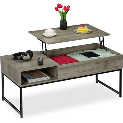 Mesa de Centro Plegable con Almacenamiento - Gris Mesa de Centro Plegable con Almacenamiento - Gris