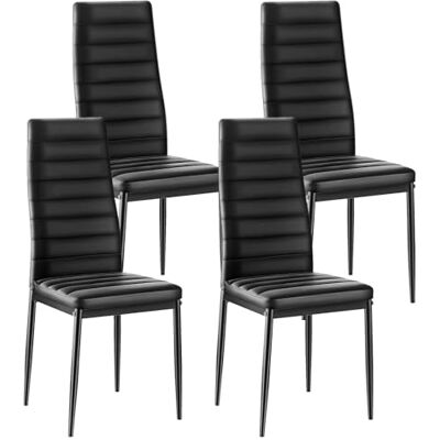 VEVOR Juego de 4 Sillas de Comedor Modernas con Acentos, Tapizadas en Cuero, para Mesa de Comedor, Ahorra Espacio, con Cojines Gruesos y Patas de Metal, Negro, 465 x 405 x 970 mm, Carga 136 kg VEVOR Juego de 4 Sillas de Comedor Modernas con Acentos, Tapizadas en Cuero, para Mesa de Comedor, Ahorra Espacio, con Cojines Gruesos y Patas de Metal, Negro, 465 x 405 x 970 mm, Carga 136 kg