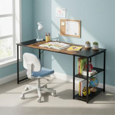 FurnitureR Escritorio para habitación Infantil, 120 x 60 cm, Bandeja Bicolor, Retro, marrón y Negro, 2 estantes Laterales, Ajuste de Altura, Estructura de Metal, Grandes Espacios de Almacenamiento FurnitureR Escritorio para habitación Infantil, 120 x 60 cm, Bandeja Bicolor, Retro, marrón y Negro, 2 estantes Laterales, Ajuste de Altura, Estructura de Metal, Grandes Espacios de Almacenamiento