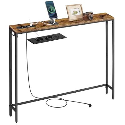 VASAGLE Mesa de Consola con Multienchufe, Extremo de Sofá, 15 x 100 x 80 cm, 1 Gancho, Fácil Montaje, para Entrada, Salón, Marrón Rústico y Negro Tinta VASAGLE Mesa de Consola con Multienchufe, Extremo de Sofá, 15 x 100 x 80 cm, 1 Gancho, Fácil Montaje, para Entrada, Salón, Marrón Rústico y Negro Tinta