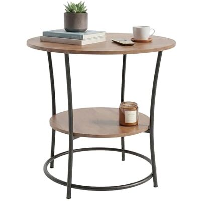 Relaxdays Mesa Centro Redonda, 2 estantes, Efecto Madera y Metal, 55x55x55 cm, marrón/Negro Relaxdays Mesa Centro Redonda, 2 estantes, Efecto Madera y Metal, 55x55x55 cm, marrón/Negro
