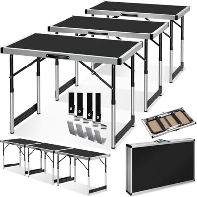 tectake ® Set de 3 Mesas Auxiliares Ajustables en Altura a 4 Niveles, Mesas Camping Plegables, Mesas de Trabajo, Picnic, Fiestas, Bricolaje, 100x60, Multiusos, Fácil Montaje, Tableros en MDF Negro tectake ® Set de 3 Mesas Auxiliares Ajustables en Altura a 4 Niveles, Mesas Camping Plegables, Mesas de Trabajo, Picnic, Fiestas, Bricolaje, 100x60, Multiusos, Fácil Montaje, Tableros en MDF Negro