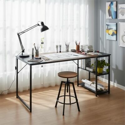 FurnitureR Mesa de Dibujo Industrial (120 cm, Bandeja Bicolor, Retro, marrón y Negro, 2 estantes Laterales para Suministros, Ajuste de Altura, Ideal Taller, creación o Oficina en casa FurnitureR Mesa de Dibujo Industrial (120 cm, Bandeja Bicolor, Retro, marrón y Negro, 2 estantes Laterales para Suministros, Ajuste de Altura, Ideal Taller, creación o Oficina en casa