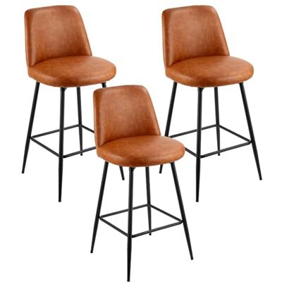VEVOR Juego de 3 Taburetes de Bar, Silla de Cocina de Piel Sintética con Respaldo y Estructura de Metal, Fácil de Instalar, Carga 136,1 kg, para Cocina, Comedor, Bar, Marrón, 495 x 550 x 980 mm VEVOR Juego de 3 Taburetes de Bar, Silla de Cocina de Piel Sintética con Respaldo y Estructura de Metal, Fácil de Instalar, Carga 136,1 kg, para Cocina, Comedor, Bar, Marrón, 495 x 550 x 980 mm
