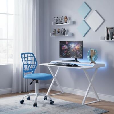 FurnitureR Silla de Juego compacta, Respaldo Hueco de PP, Altura Ajustable, Asiento ergonómico Giratorio de Espuma, Base de Hierro de 5 Ruedas, para Lectura, Dibujo, Juegos, Macaron Azul FurnitureR Silla de Juego compacta, Respaldo Hueco de PP, Altura Ajustable, Asiento ergonómico Giratorio de Espuma, Base de Hierro de 5 Ruedas, para Lectura, Dibujo, Juegos, Macaron Azul