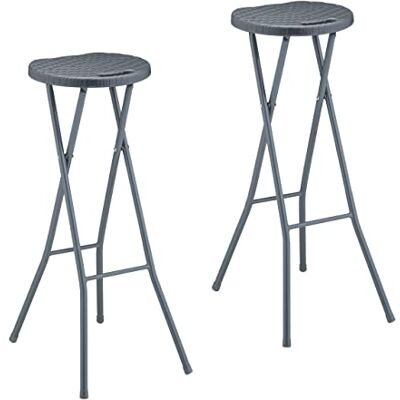 Relaxdays Set de 2 Taburetes Altos para Cocina, Banquetas de Bar, Plegables, Plástico, Acero, 80 x 34 x 45 cm, Gris Relaxdays Set de 2 Taburetes Altos para Cocina, Banquetas de Bar, Plegables, Plástico, Acero, 80 x 34 x 45 cm, Gris