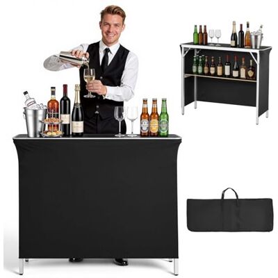 VEVOR Mesa de Bar Portátil 1100 x 385 x 885 mm, Barra de Fiesta Portátil Plegable, con Falda Estante de Almacenamiento y Bolsa de Transporte, Estación Móvil de Camarero para Ferias Fiestas Eventos VEVOR Mesa de Bar Portátil 1100 x 385 x 885 mm, Barra de Fiesta Portátil Plegable, con Falda Estante de Almacenamiento y Bolsa de Transporte, Estación Móvil de Camarero para Ferias Fiestas Eventos