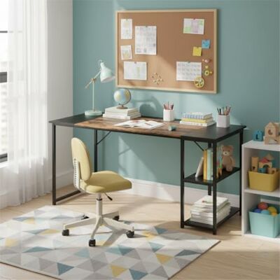 FurnitureR Escritorio para habitación Infantil, 140 x 60 cm, Bandeja Bicolor, Retro, marrón y Negro, 2 estantes Laterales, Ajuste de Altura, Estructura de Metal, Grandes Espacios de Almacenamiento FurnitureR Escritorio para habitación Infantil, 140 x 60 cm, Bandeja Bicolor, Retro, marrón y Negro, 2 estantes Laterales, Ajuste de Altura, Estructura de Metal, Grandes Espacios de Almacenamiento