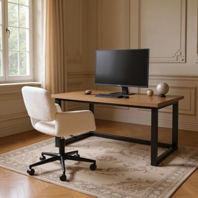 FurnitureR Sillón Ejecutivo Beige de diseño Moderno, Material de Chenilla, Altura Ajustable, Ahorra Espacio, Uso en Oficina y hogar FurnitureR Sillón Ejecutivo Beige de diseño Moderno, Material de Chenilla, Altura Ajustable, Ahorra Espacio, Uso en Oficina y hogar