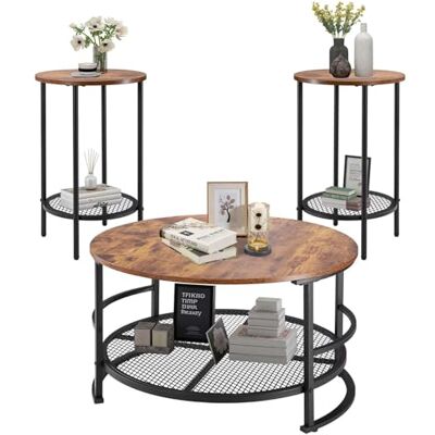 VEVOR Juego de Mesa de Centro Redonda de 3 Piezas, Mesa de Salón Industrial con Patas de Metal de 800 x 800 x 465 mm con 2 Mesas Auxiliares, Fácil de Montar para Oficina, Salón y Apartamento VEVOR Juego de Mesa de Centro Redonda de 3 Piezas, Mesa de Salón Industrial con Patas de Metal de 800 x 800 x 465 mm con 2 Mesas Auxiliares, Fácil de Montar para Oficina, Salón y Apartamento