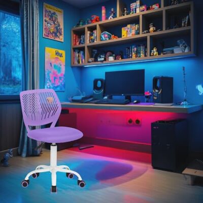 FurnitureR Compact Kids Gaming Chair, Hollow PP Backrest, ajustable Height, Ergonomic Swivel Sponge Seat, 5-Wheel Iron Base, for Teens & Childrens Drawing, Gaming, Classroom, PURPLE, 38,5 x 40 x 87 cm FurnitureR Compact Kids Gaming Chair, Hollow PP Backrest, ajustable Height, Ergonomic Swivel Sponge Seat, 5-Wheel Iron Base, for Teens & Childrens Drawing, Gaming, Classroom, PURPLE, 38,5 x 40 x 87 cm