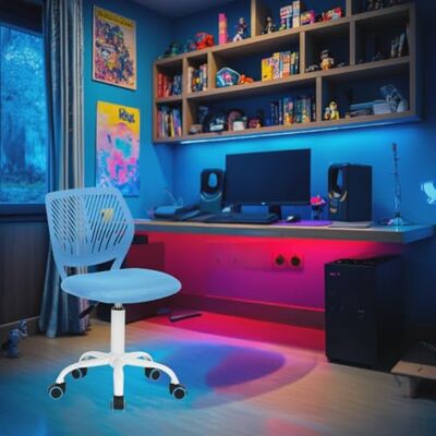 FurnitureR Compact Kids Gaming Chair, Hollow PP Backrest, Adjustable Height, Ergonomic Swivel Sponge Seat, 5-Wheel Iron Base, for Teens & Childrens Drawing, Gaming, Classroom, Blue, 38,5 x 40 x 87 cm FurnitureR Compact Kids Gaming Chair, Hollow PP Backrest, Adjustable Height, Ergonomic Swivel Sponge Seat, 5-Wheel Iron Base, for Teens & Childrens Drawing, Gaming, Classroom, Blue, 38,5 x 40 x 87 cm