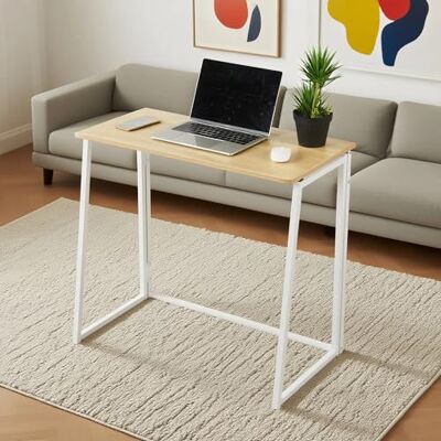FurnitureR Escritorio Compacto y Plegable, Bandeja Madera Efecto Roble y Marco metálico, fácil de Transportar y Guardar, para Dormitorio, salón u Oficina, Oak, 80 x 40 x 74 cm FurnitureR Escritorio Compacto y Plegable, Bandeja Madera Efecto Roble y Marco metálico, fácil de Transportar y Guardar, para Dormitorio, salón u Oficina, Oak, 80 x 40 x 74 cm