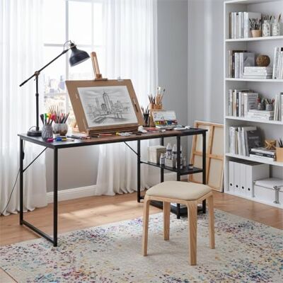 FurnitureR Mesa de Dibujo Industrial (140 cm, Bandeja Bicolor, Retro, marrón y Negro, 2 estantes Laterales para Suministros, Ajuste de Altura, Ideal Taller, creación o Oficina en casa FurnitureR Mesa de Dibujo Industrial (140 cm, Bandeja Bicolor, Retro, marrón y Negro, 2 estantes Laterales para Suministros, Ajuste de Altura, Ideal Taller, creación o Oficina en casa