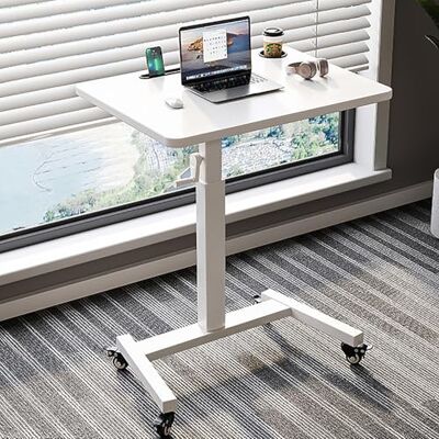 Generic Escritorio móvil de pie con ruedas, escritorio neumático for computadora portátil, carrito rodante for computadora, escritorio pequeño ajustable en altura for sentarse y pararse(White) Generic Escritorio móvil de pie con ruedas, escritorio neumático for computadora portátil, carrito rodante for computadora, escritorio pequeño ajustable en altura for sentarse y pararse(White)