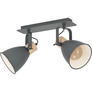 Eglo Lámpara de techo Coswarth, 2 luces vintage, industrial, retro, foco de techo de acero y madera, salón en antracita, crema, natural, cocina, spots con casquillo E27 Eglo Lámpara de techo Coswarth, 2 luces vintage, industrial, retro, foco de techo de acero y madera, salón en antracita, crema, natural, cocina, spots con casquillo E27