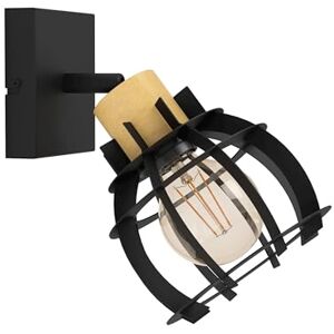 Eglo Stillington 1 Aplique de pared para interiores con foco giratorio, FSC100HB, foco para pared de madera al natural y metal negro, para salón y pasillo, casquillo E27 Eglo Stillington 1 Aplique de pared para interiores con foco giratorio, FSC100HB, foco para pared de madera al natural y metal negro, para salón y pasillo, casquillo E27