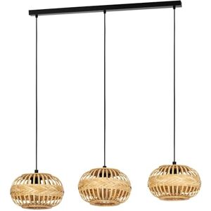 Eglo Amsfield Lámpara colgante de 1 o 3 luces, sobre mesa de comedor, lámpara colgante de metal negro y bambú marrón, lámpara colgante de madera con casquillo E27, L 96 cm Eglo Amsfield Lámpara colgante de 1 o 3 luces, sobre mesa de comedor, lámpara colgante de metal negro y bambú marrón, lámpara colgante de madera con casquillo E27, L 96 cm