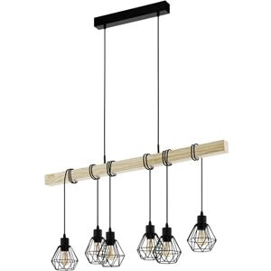 Eglo Lámpara de colgante TOWNSHEND 5, lámpara de suspensión vintage con 6 bombillas de estilo industrial, acero y madera, negro, marrón, casquillo E27, certificado FSC Eglo Lámpara de colgante TOWNSHEND 5, lámpara de suspensión vintage con 6 bombillas de estilo industrial, acero y madera, negro, marrón, casquillo E27, certificado FSC