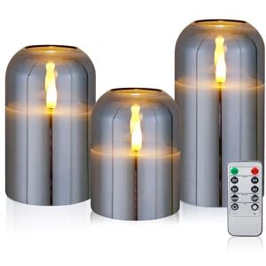 CCLIFE Velas eléctricas y LED de cera real con control remoto, función de temporizador, hechas de parafina, Funcionamiento con batería,Vidrio gris 3 Piezas CCLIFE Velas eléctricas y LED de cera real con control remoto, función de temporizador, hechas de parafina, Funcionamiento con batería,Vidrio gris 3 Piezas