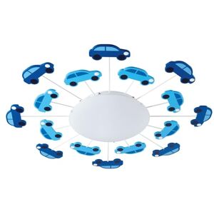 Eglo Lámpara de techo Viki 1, Lámpara de pared para habitaciones infantiles de 1 foco, luz de techo de acero, color azul, cristaL satinado, blanco, portalámparas E27 Eglo Lámpara de techo Viki 1, Lámpara de pared para habitaciones infantiles de 1 foco, luz de techo de acero, color azul, cristaL satinado, blanco, portalámparas E27