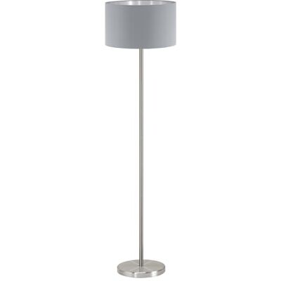 Eglo Lámpara de pie Maserlo, lámpara de salon textil de 1 foco, luz de pie de acero y tela, color níquel mate, gris, plata, portalámparas E27, incl interruptor de pie Eglo Lámpara de pie Maserlo, lámpara de salon textil de 1 foco, luz de pie de acero y tela, color níquel mate, gris, plata, portalámparas E27, incl interruptor de pie