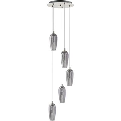 Eglo Lámpara colgante Farsala 5 luces, metal, vidrio ahumado, cristales Granille, para mesa comedor, níquel mate, negro transparente, salón, casquillo G9 Eglo Lámpara colgante Farsala 5 luces, metal, vidrio ahumado, cristales Granille, para mesa comedor, níquel mate, negro transparente, salón, casquillo G9