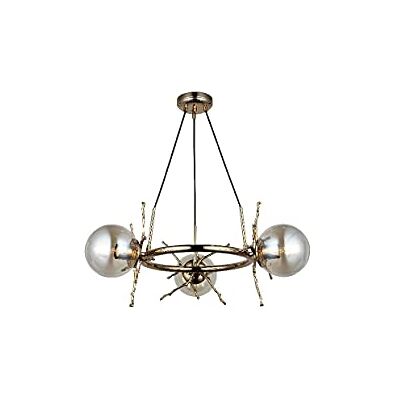 Homemania Lámpara de Suspensión Araña, Lámpara de Techo, Vidrio, Metal, Oro, 68 x 68 x 85 cm, 3 x E27, Max 40W Homemania Lámpara de Suspensión Araña, Lámpara de Techo, Vidrio, Metal, Oro, 68 x 68 x 85 cm, 3 x E27, Max 40W