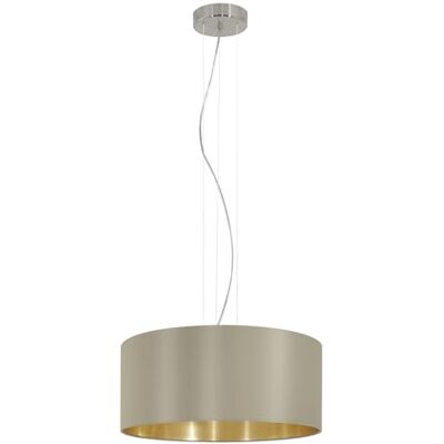 Eglo Lámpara de techo Maserlo, lámpara colgante textil de 3 focos, lámpara de colgante de acero y tela, color níquel mate, taupe, oro, portalámparas Eglo Lámpara de techo Maserlo, lámpara colgante textil de 3 focos, lámpara de colgante de acero y tela, color níquel mate, taupe, oro, portalámparas