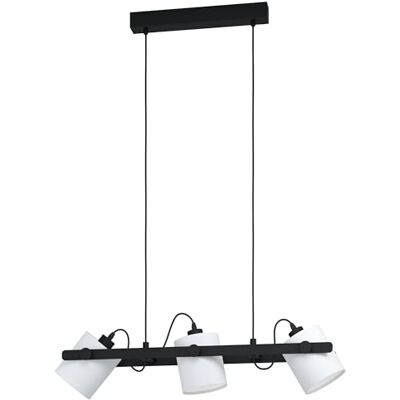 Eglo Lámpara colgante Hornwood 1, lámpara de techo de 3 luces vintage, industrial, retro, colgante de acero, madera y textil en negro y blanco, lámpara para comedor y salón con casquillo E27 Eglo Lámpara colgante Hornwood 1, lámpara de techo de 3 luces vintage, industrial, retro, colgante de acero, madera y textil en negro y blanco, lámpara para comedor y salón con casquillo E27