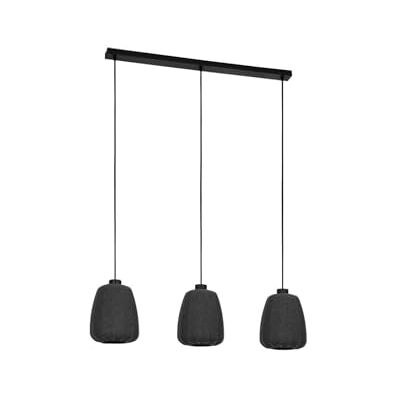 Eglo Barlaston Lámpara colgante con 3 llamas, adecuada para colocar encima de la mesa del comedor, fabricada en tejido de color gris y metal en color negro, con portalámparas E27, 88 cm Eglo Barlaston Lámpara colgante con 3 llamas, adecuada para colocar encima de la mesa del comedor, fabricada en tejido de color gris y metal en color negro, con portalámparas E27, 88 cm