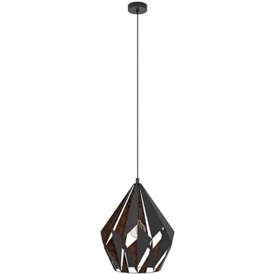 Eglo Lámpara colgante CARLTON 1, lámpara de suspensión con 1 bombilla, lámpara suspendida retro de acero, color negro, cobre, casquillo E27, diámetro 38,5 cm Eglo Lámpara colgante CARLTON 1, lámpara de suspensión con 1 bombilla, lámpara suspendida retro de acero, color negro, cobre, casquillo E27, diámetro 38,5 cm
